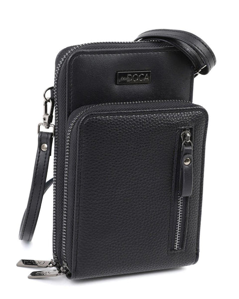 Tσάντα χιαστί DOCA σε μαύρο χρώμα με εξωτερική τσέπη και αποσπώμενο/ρυθμιζόμενο λουράκι ΤΠΤ059000