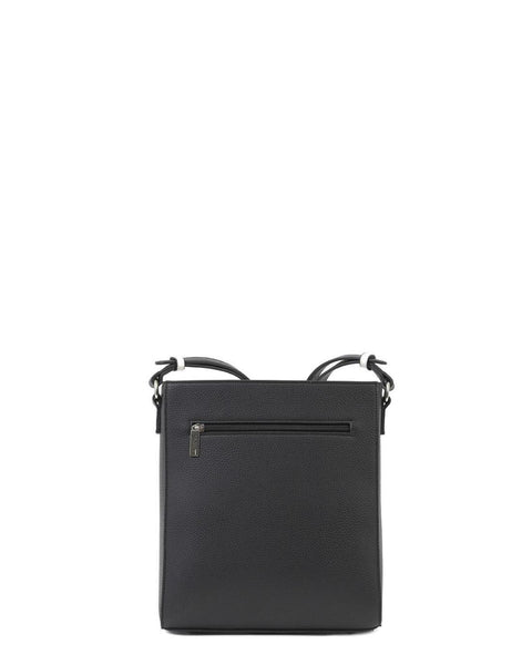 Γυναικεία τσάντα DOCA χιαστί σε μαύρο χρώμα με διακοσμητικές λεπτομέρειες, ασημί κούμπωμα, ιδιαίτερη υφή, γεωμετρικό σχέδιο, ρυθμιζόμενο λουράκι, εξωτερική τσέπη και χρωματιστό τύπωμα.    ΤΠΤ272000