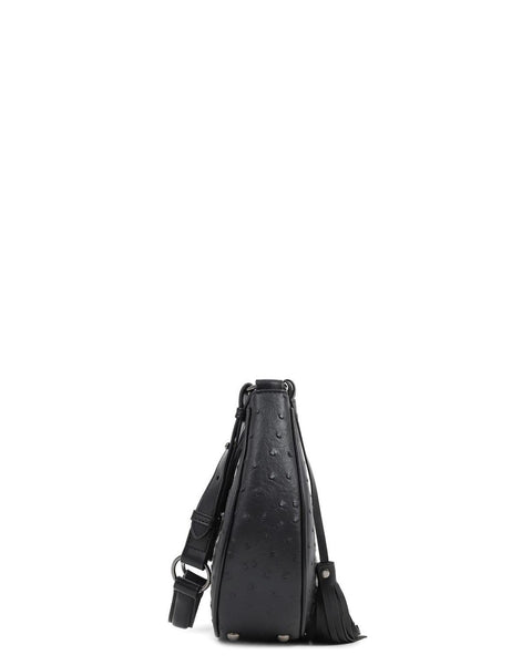 Tσάντα DOCA χιαστί σε μαύρο χρώμα με ανάγλυφη υφή, ρυθμιζόμενο λουράκι και διακοσμητικό φουντάκι ΤΠΤ054000