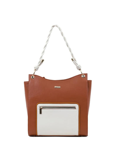 Tσάντα ώμου DOCA σε καφέ χρώμα με ιδιαίτερο σχέδιο και εξωτερική τσέπη ΤΠΤ396000