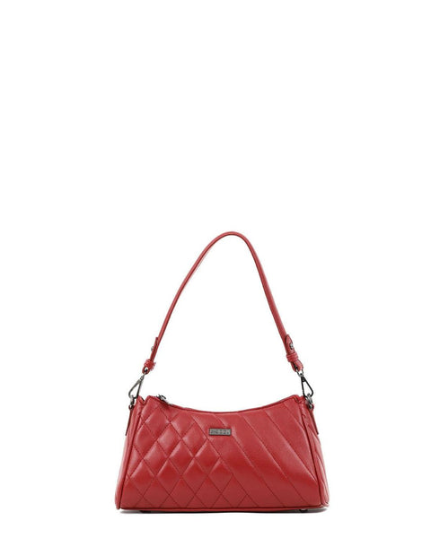 Γυναικεία τσάντα ώμου DOCA σε κόκκινο χρώμα με καπιτονέ υφή και ριγέ σχέδιο.ΤΠΤ198000