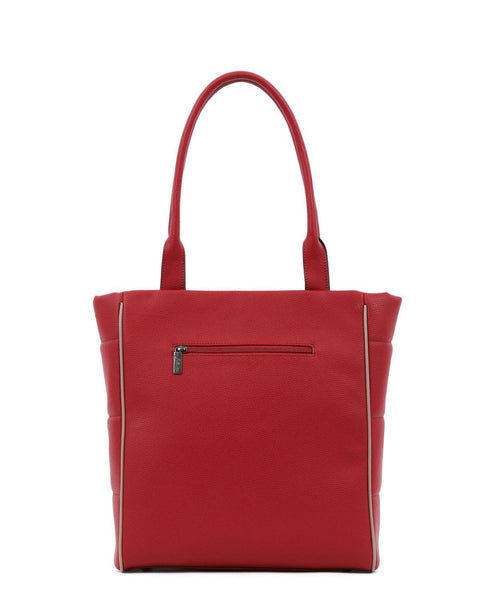 Γυναικεία τσάντα ώμου DOCA σε κόκκινο χρώμα με μπεζ λωρίδες.ΤΠΤ195000