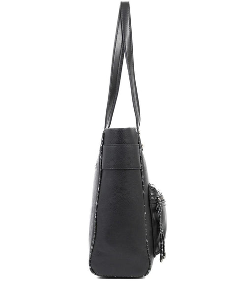 Tσάντα ώμου DOCA σε μαύρο χρώμα με λεπτομέρειες από λεοπάρ τύπωμα και εξωτερική μπροστινή τσέπη ΤΠΤ044000