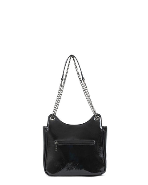 Γυναικεία τσάντα ώμου DOCA  σε μαύρο χρώμα με λουστρίν υφή.ΤΠΤ201000
