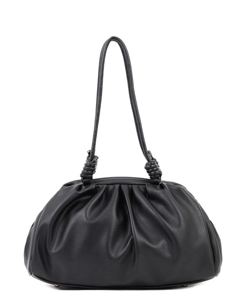 Tσάντα ώμου DOCA σε μαύρο χρώμα με πτυχές και διακοσμητικό δέσιμο στα χεράκια ΤΠΤ035000