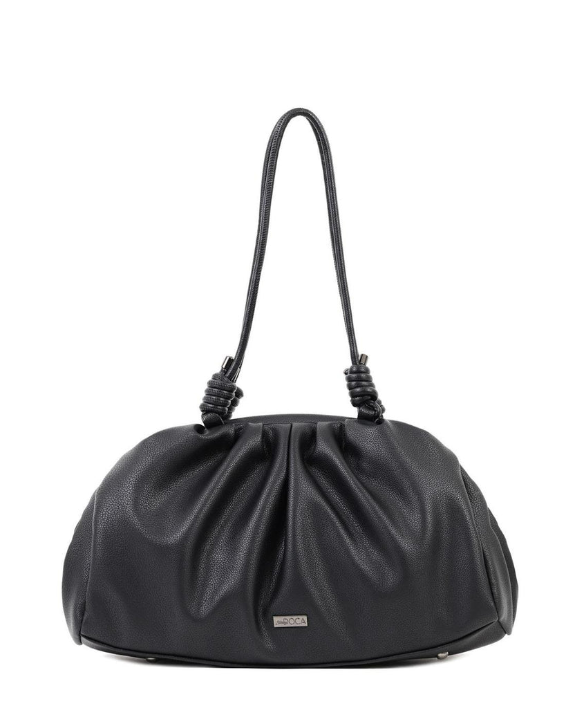 Tσάντα ώμου DOCA σε μαύρο χρώμα με πτυχές και διακοσμητικό δέσιμο στα χεράκια ΤΠΤ035000
