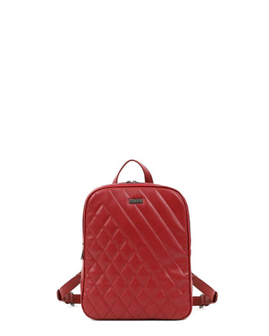Γυναικεία τσάντα πλάτης DOCA σε κόκκινο χρώμα με καπιτονέ υφή και ριγέ σχέδιο.ΤΠΤ197000