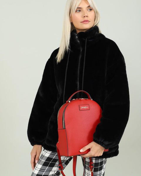 Γυναικεία τσάντα πλάτης DOCA σε κόκκινο χρώμα με διπλό φερμουάρ. ΤΠΤ260000