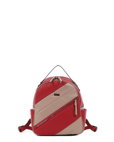 Γυναικεία τσάντα πλάτης DOCA σε κόκκινο χρώμα με μπεζ λωρίδες. ΤΠΤ191000