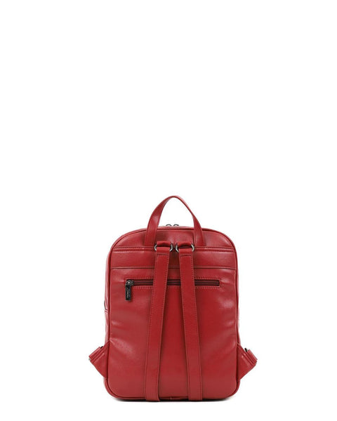 Γυναικεία τσάντα πλάτης DOCA σε κόκκινο χρώμα με καπιτονέ υφή και ριγέ σχέδιο.ΤΠΤ197000