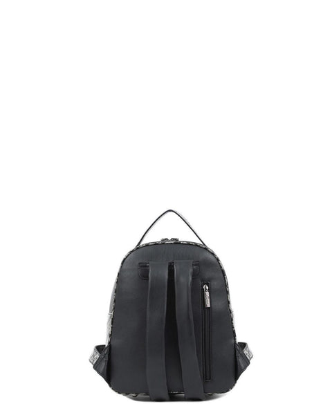 Γυναικεία τσάντα πλάτης DOCA  σε μαύρο χρώμα με υφή φίδι. ΤΠΤ256000