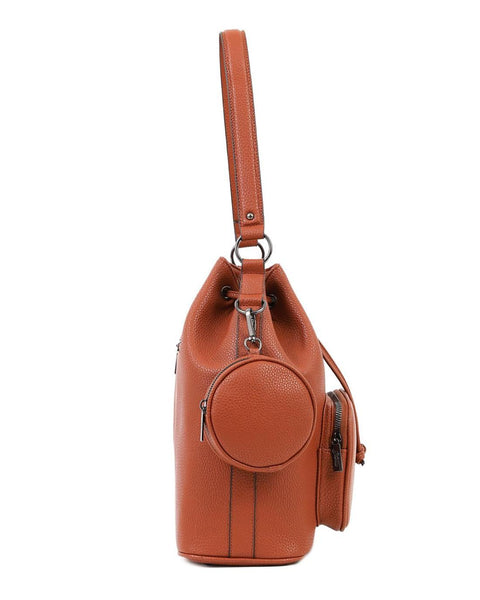 Τσάντα πουγκί DOCA σε ταμπά χρώμα με αποσπώμενο εξωτερικό τσαντάκι και εξωτερική τσέπη, με αποσπώμενο/ρυθμιζόμενο λουράκι ΤΠΤ022000