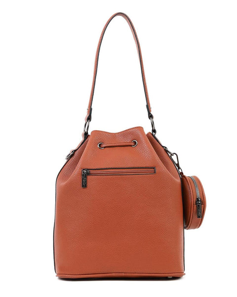 Τσάντα πουγκί DOCA σε ταμπά χρώμα με αποσπώμενο εξωτερικό τσαντάκι και εξωτερική τσέπη, με αποσπώμενο/ρυθμιζόμενο λουράκι ΤΠΤ022000