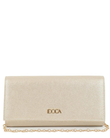 Γυναικείο βραδινό τσαντάκι clutch DOCA σε χρυσό χρώμα με στρας  ΤΠΤ979000