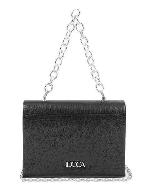 Γυναικείο βραδινό τσαντάκι clutch DOCA σε  μαύρο χρώμα με στρας  ΤΠΤ982000