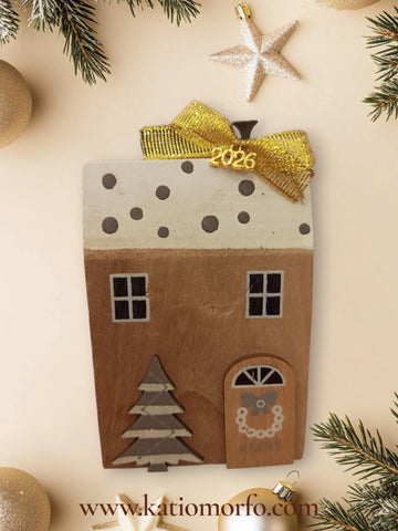Χειροποίητο Γούρι Ξύλινο Σπιτάκι XM379000