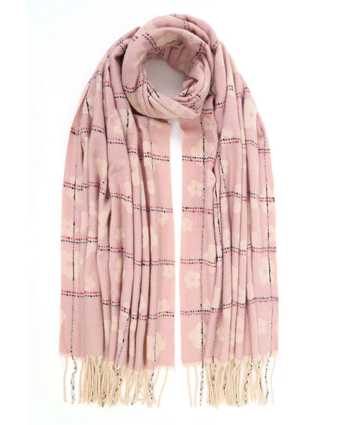 Κασκόλ- Εσάρπα σε ροζ χρώμα με καρό σχέδιο και κρόσσια.  ΦΑ028000