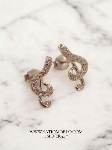 Χειροποίητα Σκουλαρίκια κλειδί του σολ με ζιργκόν σε Ασήμι 925°. Σ598000