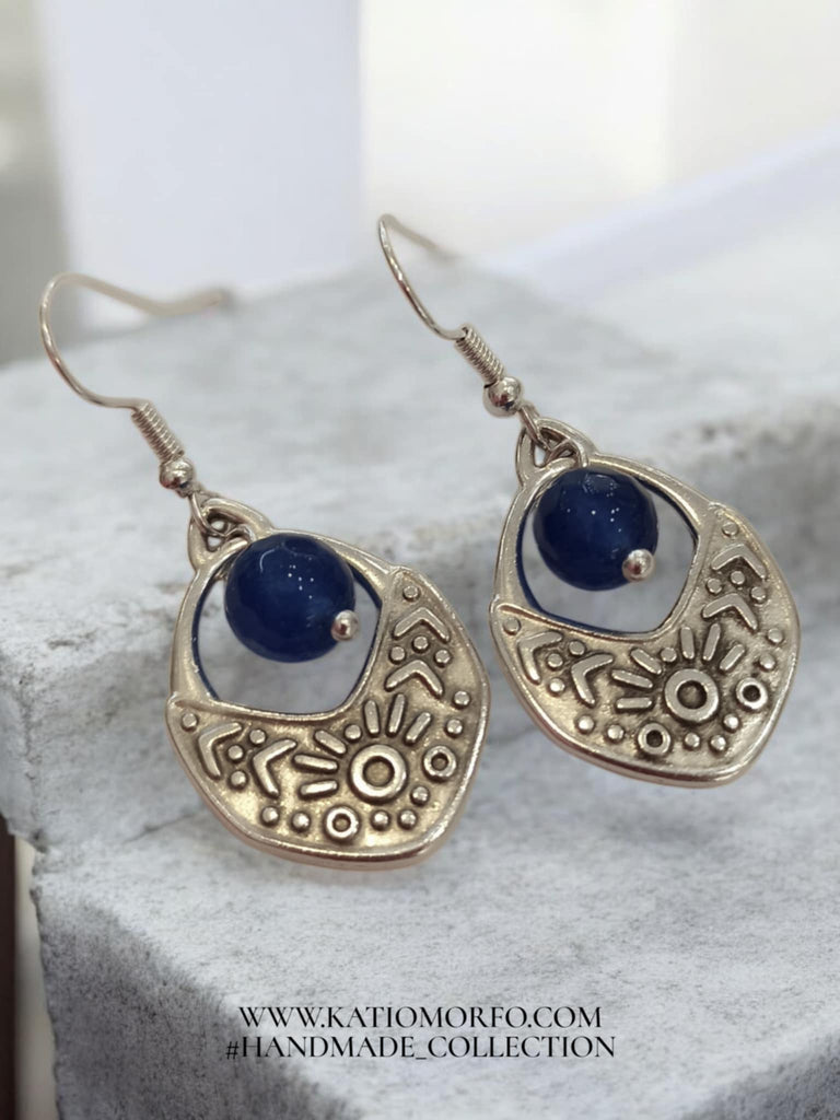 Χειροποίητα Σκουλαρίκια σε έθνικ σχέδιο με ημιπολύτιμες πέτρες. Σ589000