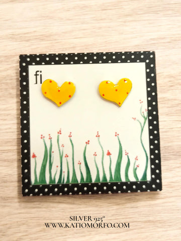 Χειροποίητα Σκουλαρίκια καρδούλες ζωγραφιστά με σμάλτο σε Ασήμι 925° Σ572000
