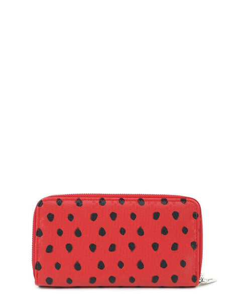 Πορτοφόλι DOCA σε κόκκινο χρώμα με πουά σχέδιο και διπλό φερμουάρ. ΤΠΠ180000