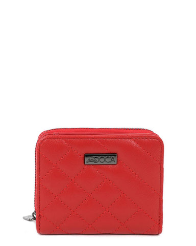 Πορτοφόλι DOCA σε κόκκινο χρώμα με ριγέ σχέδιο και καπιτονέ υφή. ΤΠΠ189000