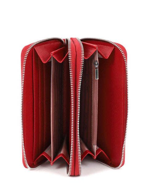 Πορτοφόλι DOCA σε κόκκινο χρώμα με πουά σχέδιο και διπλό φερμουάρ. ΤΠΠ180000