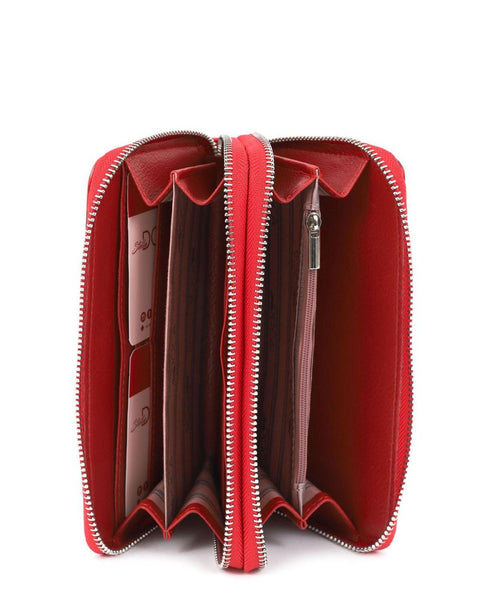 Πορτοφόλι DOCA σε κόκκινο χρώμα με διπλό φερμουάρ και animal print τύπωμα.  ΤΠΠ184000