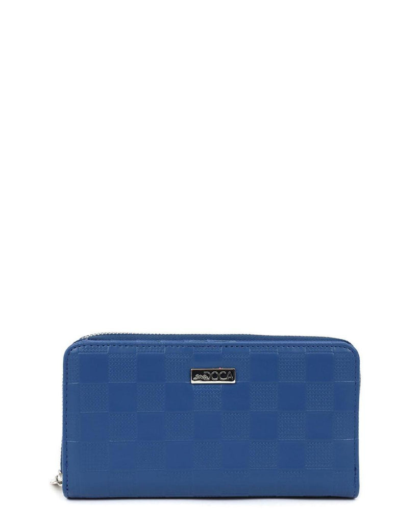 Πορτοφόλι DOCA σε μπλε χρώμα με καρό σχέδιο, διπλό φερμουάρ και ανάγλυφη υφή ΤΠΠ178000