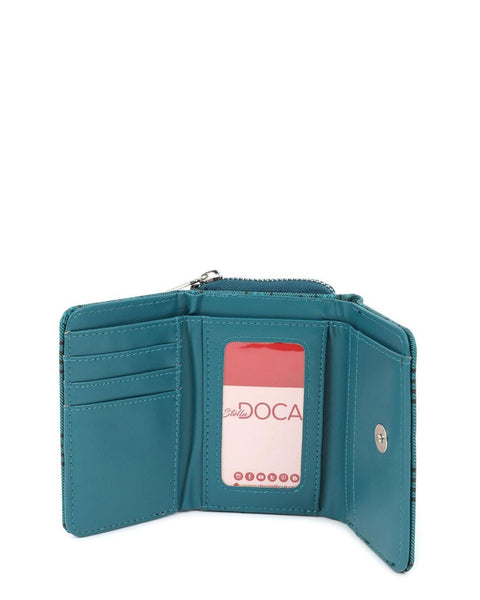Πορτοφόλι DOCA σε μπλε χρώμα με καρό σχέδιο, ασημί κούμπωμα και κλείσιμο με καπάκι. ΤΠΠ183000