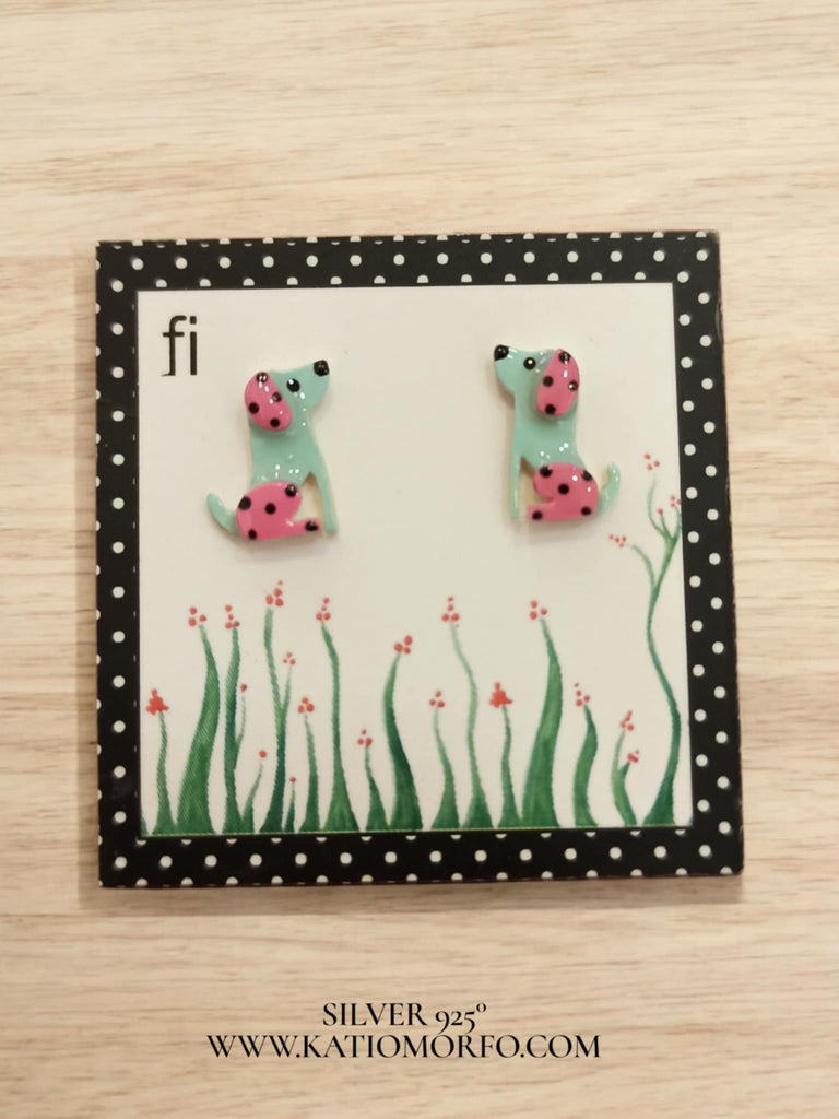 Χειροποίητα Σκουλαρίκια σκυλάκια ζωγραφιστά με σμάλτο σε Ασήμι 925° Σ578000