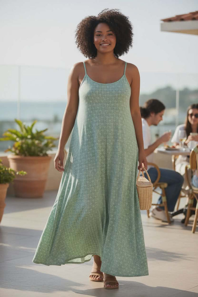 Μιντι φόρεμα ασύμμετρο σε boho μοτίβο με ρυθμιζόμενα τιραντακια Ρ25010000