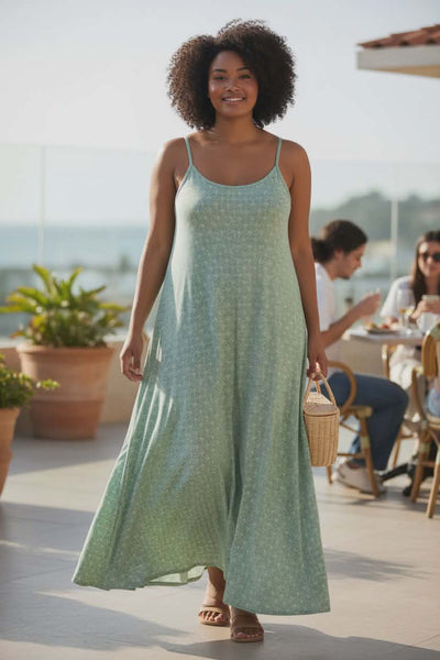 Μιντι φόρεμα ασύμμετρο σε boho μοτίβο με ρυθμιζόμενα τιραντακια Ρ25010000