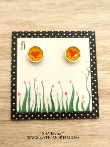 Χειροποίητα Σκουλαρίκια καρδούλες ζωγραφιστά με σμάλτο σε Ασήμι 925° Σ576000