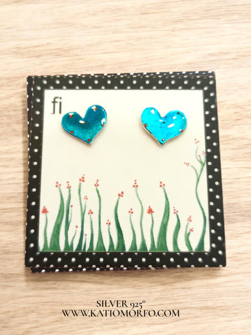 Χειροποίητα Σκουλαρίκια καρδούλες ζωγραφιστά με σμάλτο σε Ασήμι 925° Σ573000