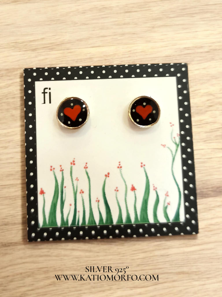 Χειροποίητα Σκουλαρίκια καρδούλες ζωγραφιστά με σμάλτο σε Ασήμι 925° Σ577000