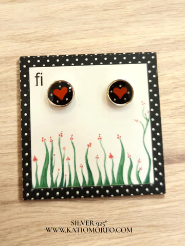 Χειροποίητα Σκουλαρίκια καρδούλες ζωγραφιστά με σμάλτο σε Ασήμι 925° Σ577000