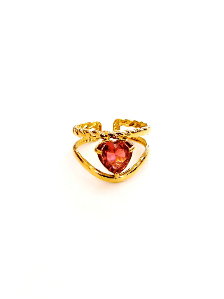 Ατσάλινο δαχτυλίδι με κρυστάλλινη καρδιά  Δ013425