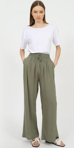 Παντελόνι DOCA σε χακί χρώμα με ελαστική μέση και τσέπες