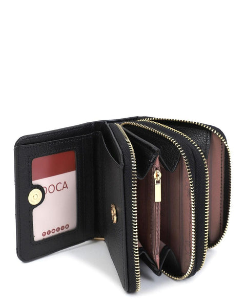 Πορτοφόλι DOCA σε μαύρο χρώμα με καπιτονέ υφή και διπλό φερμουάρ ΤΠΠ513000