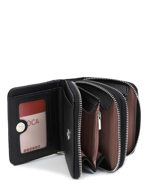 Πορτοφόλι DOCA σε μαύρο χρώμα με καπιτονέ υφή και διπλό φερμουάρΤΠΠ515000